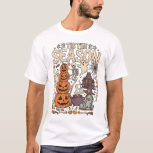 Het Is Seizoen Halloween Gestapelde Pompoenen Skel T-shirt