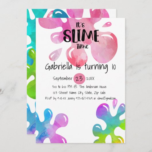 Het is Slime Time Birthday Party Invitation Kaart (Voorkant / Achterkant)