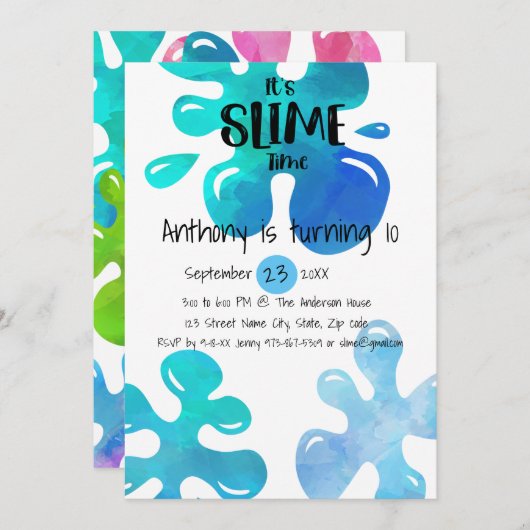 Het is Slime Time Birthday Party Invitation Kaart (Voorkant / Achterkant)
