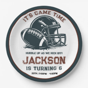 Het is speeltijd! Kick off football verjaardag kin Papieren Bordje
