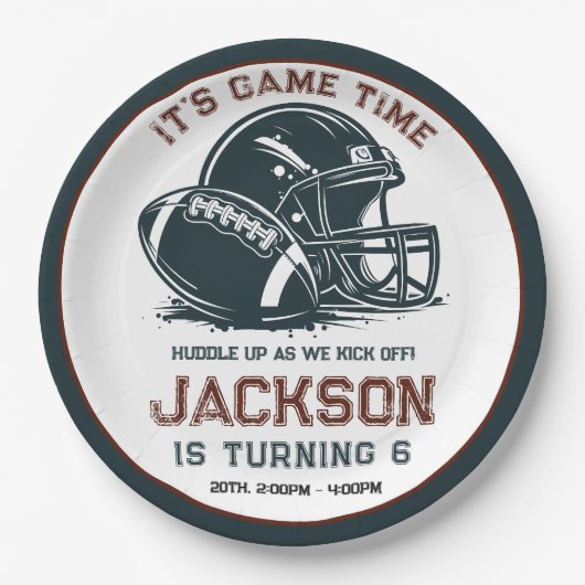 Het is speeltijd! Kick off football verjaardag kin Papieren Bordje (Voorkant)