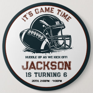 Het is speeltijd! Kick off football verjaardag kin Ronde Button 6,0 Cm