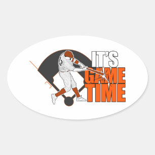 Het is Speltijd - Baseball (Oranje) Ovale Sticker
