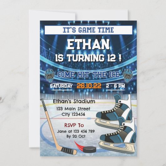 Het is Speltijd! Ice Hockey Birthday Invitation Kaart (Voorkant)