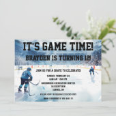 Het is Speltijd! Ice Hockey Birthday Party Kaart (Staand voorkant)