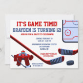 Het is Speltijd! Ice Hockey Birthday Party Kaart (Voorkant)