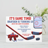 Het is Speltijd! Ice Hockey Birthday Party Kaart (Staand voorkant)