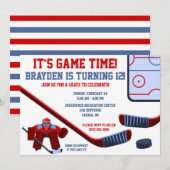 Het is Speltijd! Ice Hockey Birthday Party Kaart (Voorkant / Achterkant)
