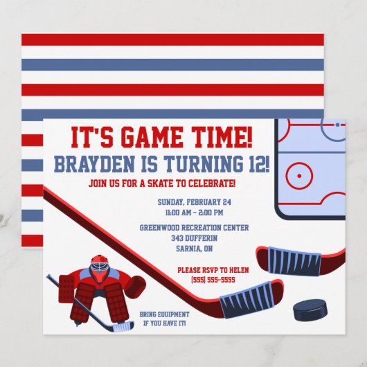 Het is Speltijd! Ice Hockey Birthday Party Kaart (Voorkant / Achterkant)