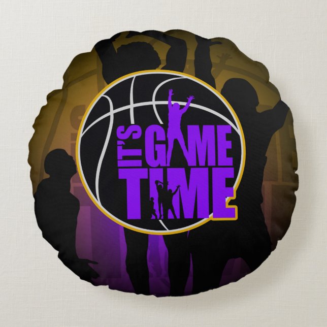 Het is Speltijd - Paars en goud Rond Kussen (Voorkant)