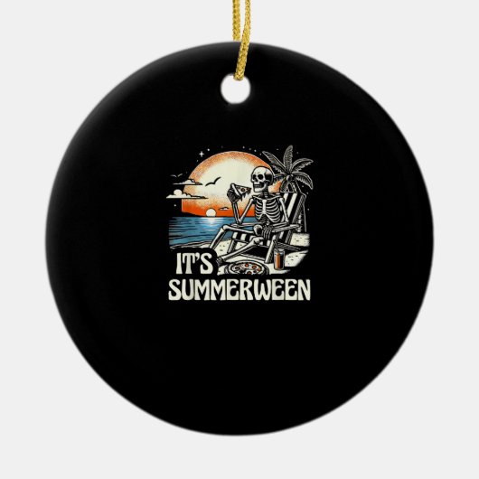 Het is Summerween Skelet Zonsondergang Vakantie Keramisch Ornament (Voorkant)