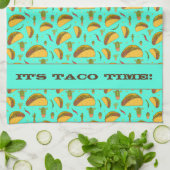 Het is Taco Time Cool Mexicaans Eten Patroon Blauw Theedoek (Gevouwen)
