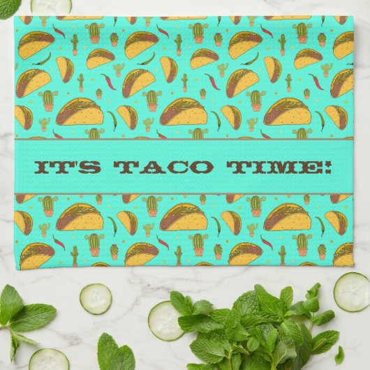 Het is Taco Time Cool Mexicaans Eten Patroon Blauw Theedoek (Gevouwen)