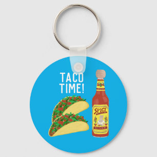 Het is TACO-TIME leuke taco's, hotsauce-illustrati Sleutelhanger