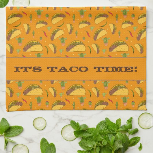 Het is Taco Time Tex Mex Mexican Food Pattern Sina Theedoek (Gevouwen)