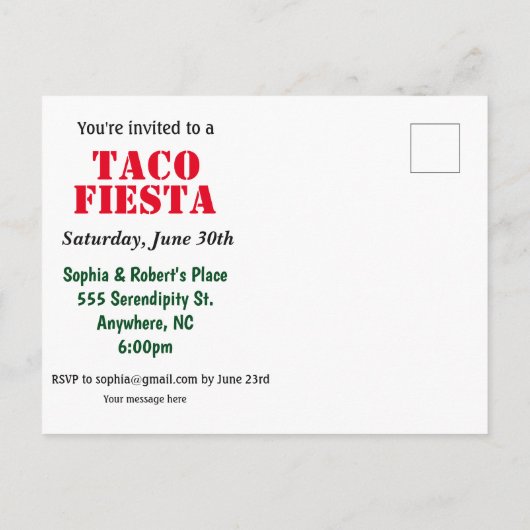 Het is Taco Time | Uitnodiging van Taco Party Fies (Achterkant)