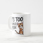 "Het is te druk buiten" Grappige Introvert Kat Koffiemok (Voorkant links)