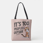 "Het is te druk buiten" Grappige introvert kat Tote Bag (Achterkant)