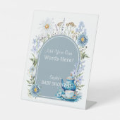 Het is Tea Time Dusty Blue Garden Reclamebord Met Voetstuk (Voorkant)