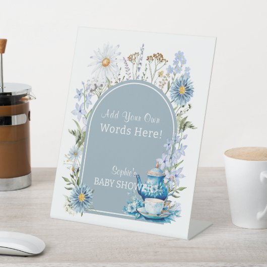 Het is Tea Time Dusty Blue Garden Reclamebord Met Voetstuk (Insitu)