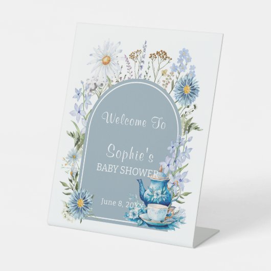 Het is Tea Time Garden Baby shower Welkom Reclamebord Met Voetstuk (Voorkant)