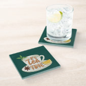 Het is Tea Time Glazen Onderzetter (Schuin)