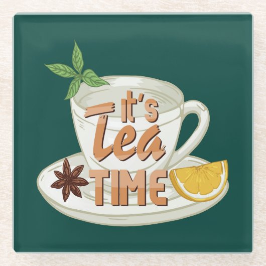 Het is Tea Time Glazen Onderzetter (Voorkant)