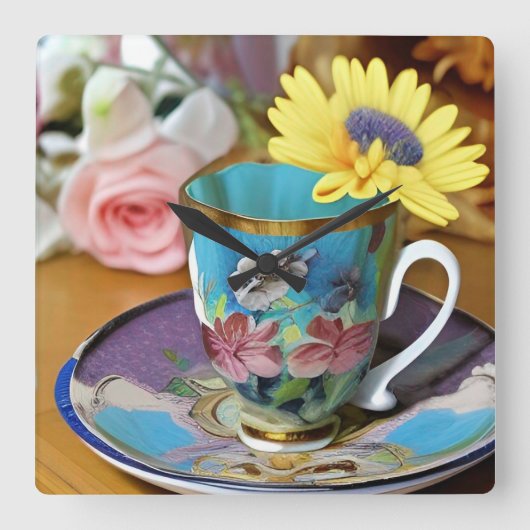 Het is Tea Time Vierkante Klok (Voorkant)