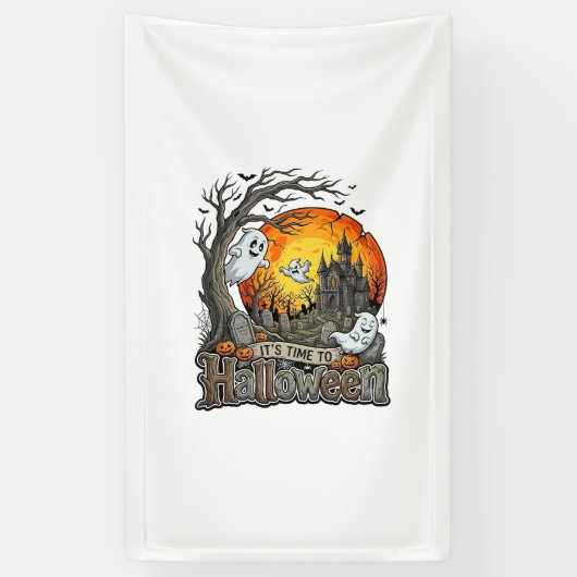 Het is tijd Halloween Spokenhuis Kerkhof Griezelig Spandoek (Verticaal)