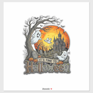 Het is tijd Halloween Spokenhuis Kerkhof Griezelig Sticker