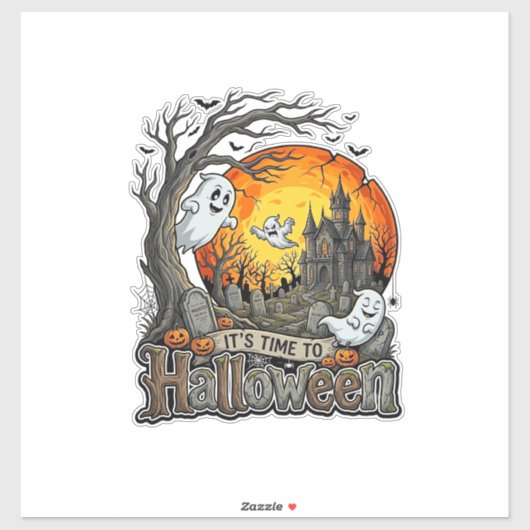 Het is tijd Halloween Spokenhuis Kerkhof Griezelig Sticker (Vel)