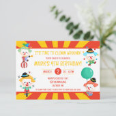 Het is tijd om te clown rond, Circus verjaardagsfe Kaart (Staand voorkant)