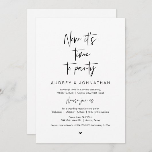 Het is tijd om te feesten, Black, Wegloopbruiloft Kaart (Voorkant / Achterkant)