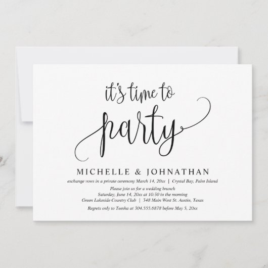 Het is tijd om te feesten, Trouw Elopement Feest Kaart (Voorkant)