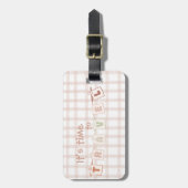Het Is Tijd Om Te Reizen Schattig Bruin Gingham No Bagagelabel (Voorkant verticaal)