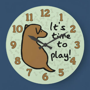 Het is tijd om te spelen met hond wandklok