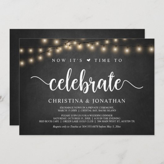 Het is tijd om te vieren, Rustic Elopement Party Kaart (Voorkant / Achterkant)