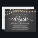 Het is tijd om te vieren, Rustic Elopement Party Kaart<br><div class="desc">Nu is het tijd om te vieren: Wedding Elopement Aankondiging / Uitnodigingskaart,  in Rustic boerderij krijtbord,  String Lights ontwerp. Dit is perfect voor je trouwreceptie en feest na de bruiloft. Voeg je gegevens toe in het overeenkomende lettertype/lettertype. #TeeshaDerrick</div>