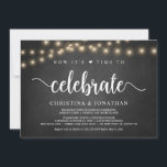 Het is tijd om te vieren, Rustic Elopement Party Kaart<br><div class="desc">Nu is het tijd om te vieren: Wedding Elopement Aankondiging / Uitnodigingskaart,  in Rustic boerderij krijtbord,  String Lights ontwerp. Dit is perfect voor je trouwreceptie en feest na de bruiloft. Voeg je gegevens toe in het overeenkomende lettertype/lettertype. #TeeshaDerrick</div>