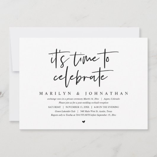 Het is tijd om te vieren, Trouw Elopement Feest I Kaart (Voorkant)