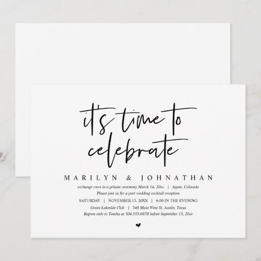 Het is tijd om te vieren, Trouw Elopement Feest I Kaart (Voorkant / Achterkant)