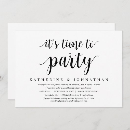 Het Is Tijd Om Te Vieren, Trouw Elopement Feest Kaart (Voorkant / Achterkant)