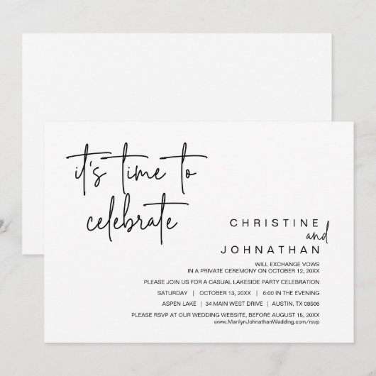 Het is tijd om te vieren, Wedding Elopement Party Kaart (Voorkant / Achterkant)