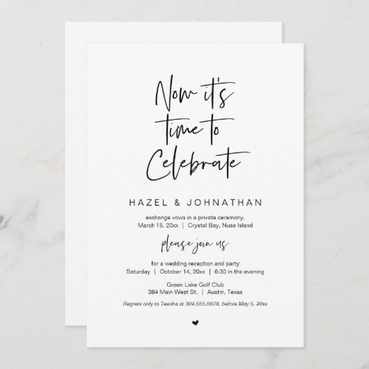 Het is tijd om te vieren, Zwart, Wegloop Huwelijk Kaart (Voorkant / Achterkant)