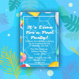 Het is tijd voor een pool party verjaardagsuitnodi kaart