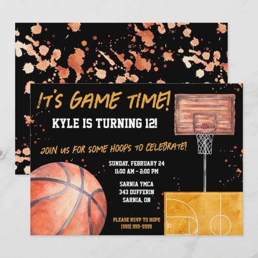 Het is tijd voor het spel! Basketbal thema verjaar Kaart (Voorkant / Achterkant)