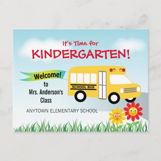 Het is tijd voor Kindergarten, schoolbus Briefkaart (Voorkant)