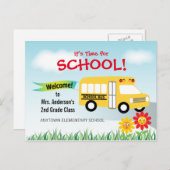 Het is tijd voor school, terug naar school bus briefkaart (Voorkant / Achterkant)