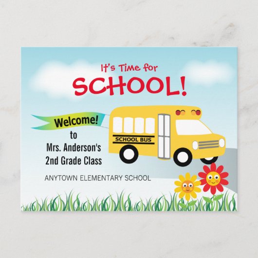 Het is tijd voor school, terug naar school bus briefkaart (Voorkant)
