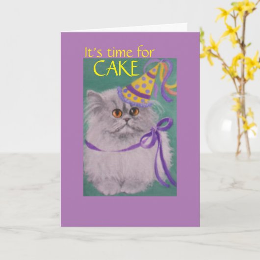 Het is tijd voor taart? / katje verjaardagskaart kaart (Gele Bloem)